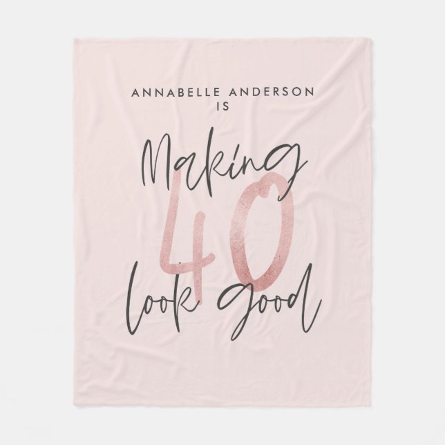 Girly pink glitter modern stylish 40th birthday  fleece blanket (Front)