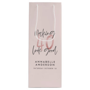 Girly pink glitter modern stylish 40th birthday la wine gift bag