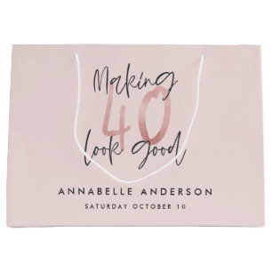 Girly pink glitter modern stylish 40th birthday large gift bag