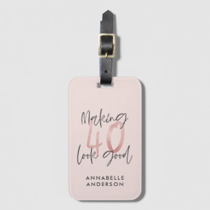 Girly pink glitter modern stylish 40th birthday  luggage tag