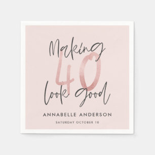 Girly pink glitter modern stylish 40th birthday  napkin