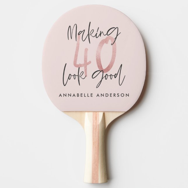 Girly pink glitter modern stylish 40th birthday  ping pong paddle (Front)