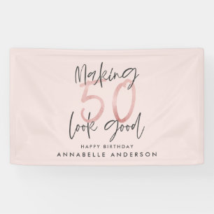 Girly pink glitter modern stylish 50th birthday banner