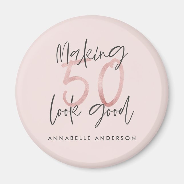 Girly pink glitter modern stylish 50th birthday magnet (Front)