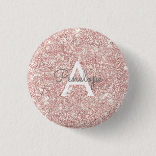 Girly Pink Glitter Monogram 3 Cm Round Badge