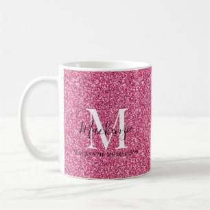 Girly Pink Glitter Monogram Name Coffee Mug