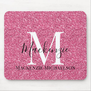 Girly Pink Glitter Monogram Name  Mouse Pad