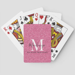 Girly Pink Glitter Monogram Name Playing Cards