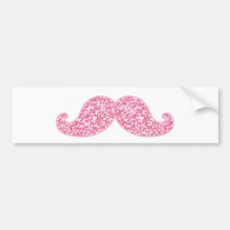 GIRLY PINK GLITTER MUSTACHE PRINTED BUMPER STICKER