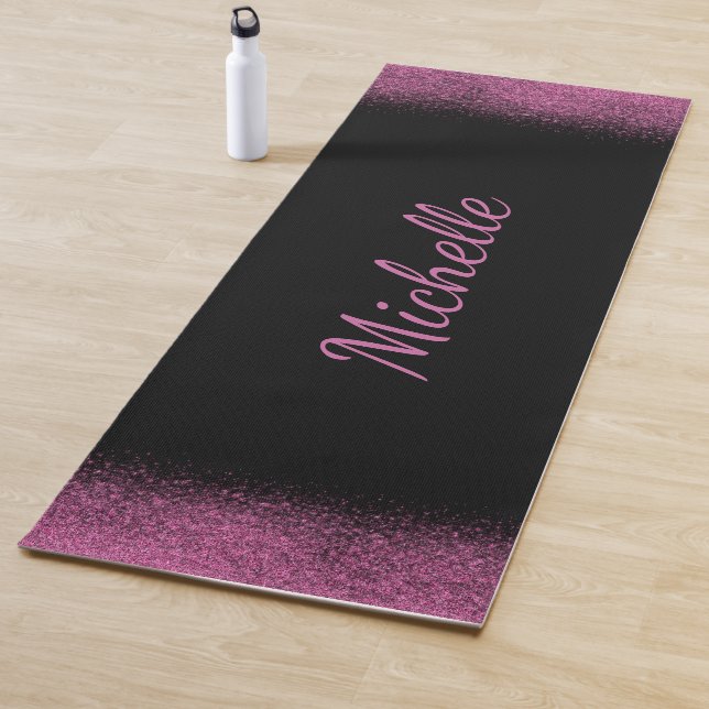 Girly Pink Glitter Name Personalised Yoga Mat (In Situ)