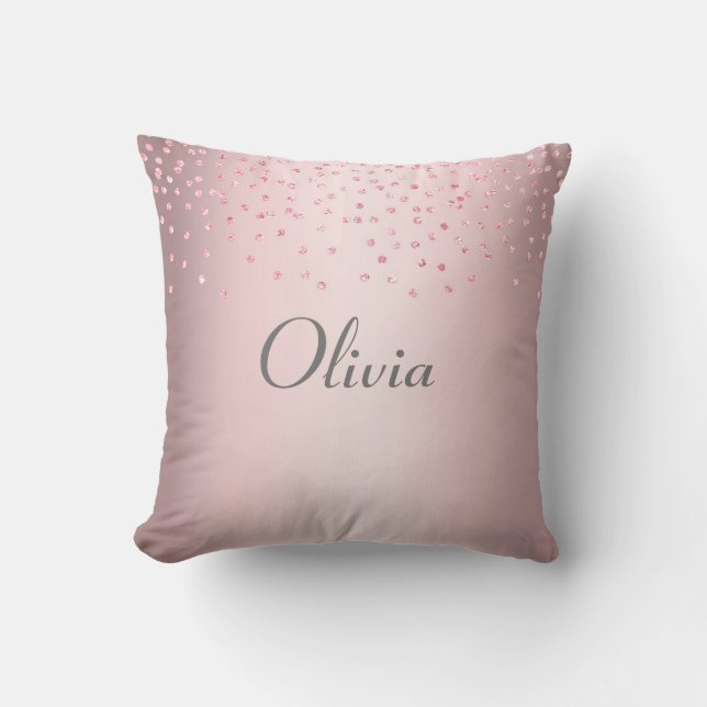 Girly Pink Glitter Name Throw Pillow (Front)