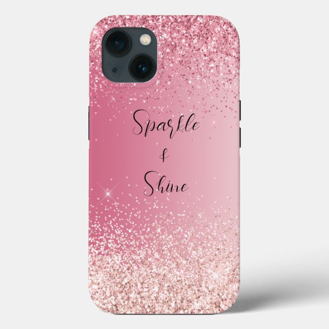 Girly Pink Glitter Ombre Sparkle Case-Mate iPhone Case (Back)