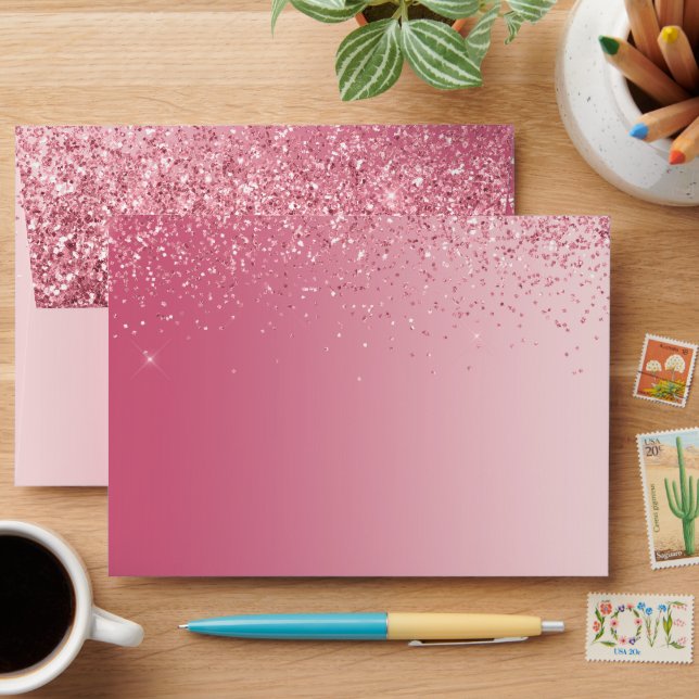 Girly Pink Glitter Ombre Sparkle          Envelope (Desk)