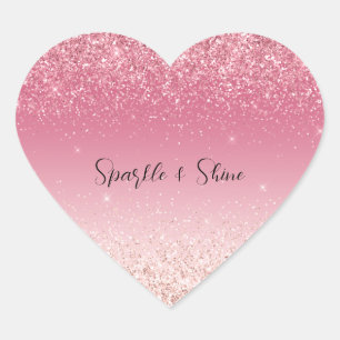 Girly Pink Glitter Ombre Sparkle Heart Sticker