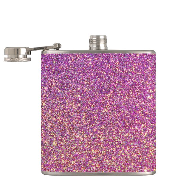Girly Pink Glitter Pattern Hip Flask (Opened)