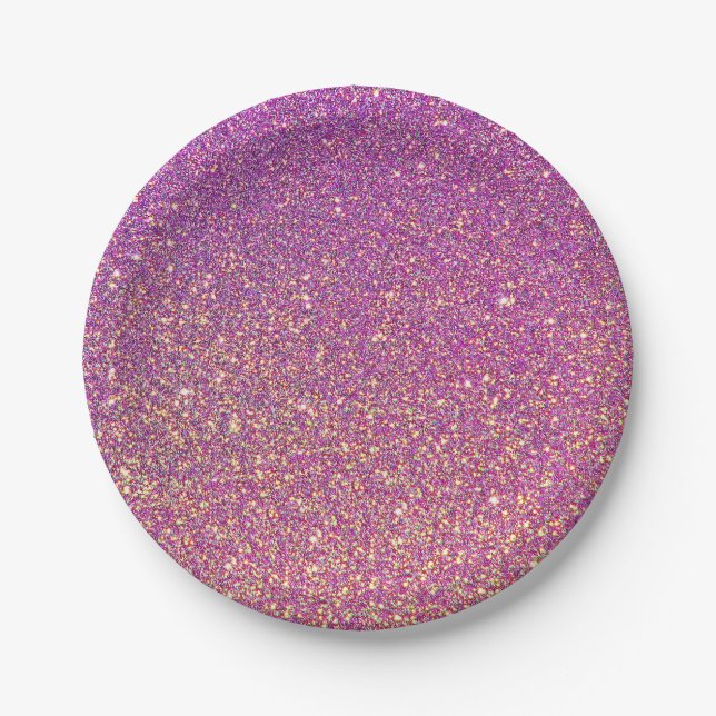 Girly Pink Glitter Pattern Paper Plate (Front)