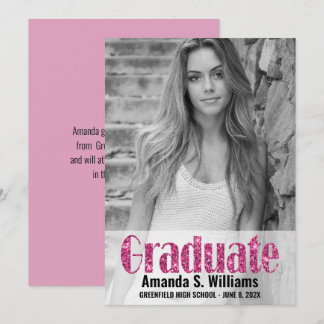Girly Pink Glitter Photo Graduation  Announcement