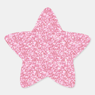 Girly Pink Glitter Printed Star Sticker