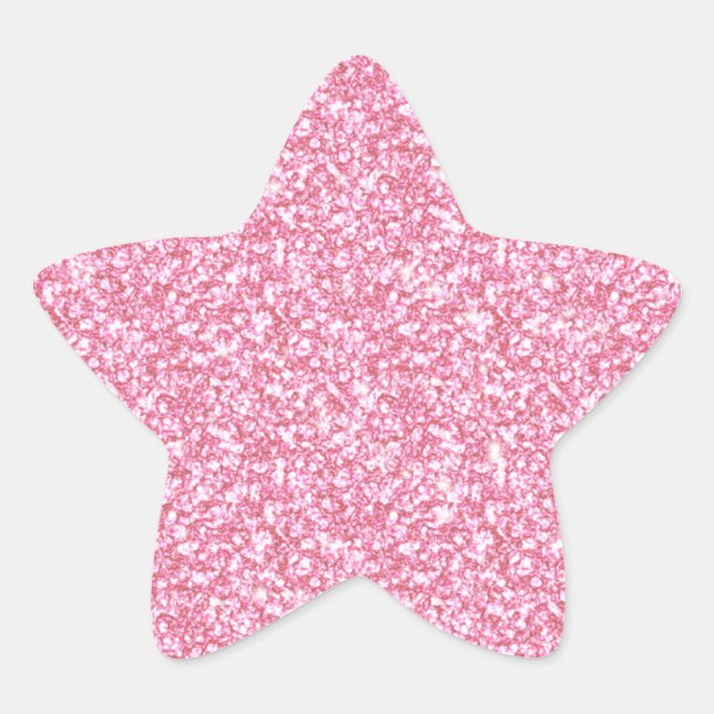 Girly Pink Glitter Printed Star Sticker (Front)