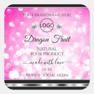 Girly Pink Glitter Product Label Diamonds Add Logo
