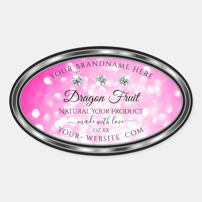 Girly Pink Glitter Product Labels Diamonds Silver (Front)