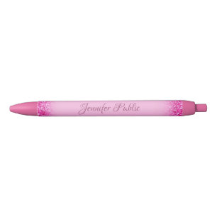 Girly Pink Glitter Shiny Personalized Script Name Black Ink Pen