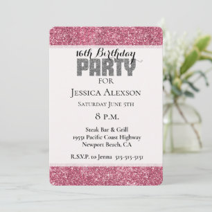 Girly Pink Glitter Sparkle Birthday Invitation
