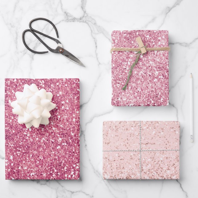 Girly Pink Glitter Sparkle Glitz      Wrapping Paper Sheet (Front)