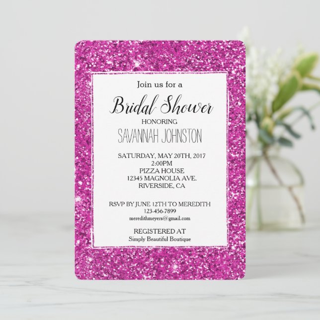Girly Pink Glitter Sparkle             Invitation (Standing Front)