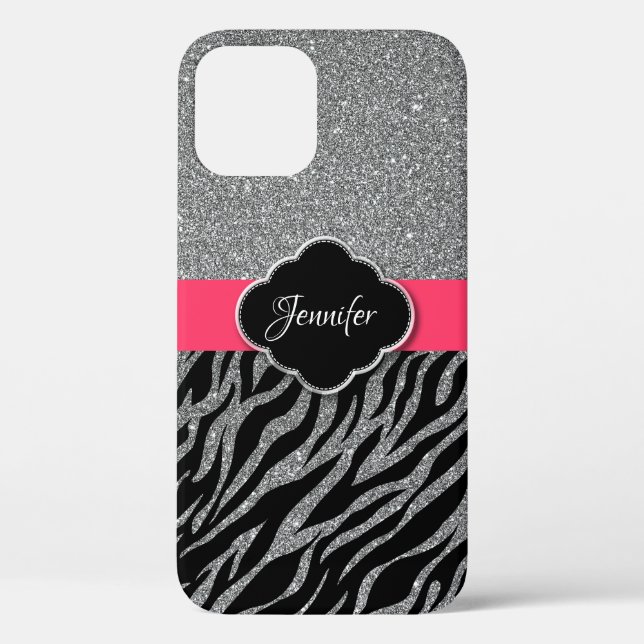 Girly Pink Glitter Sparkle Silver Stylish Girls Case-Mate iPhone Case (Back)