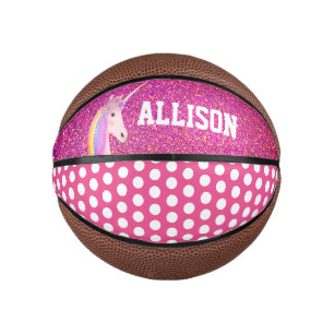 Girly Pink Glitter Sparkle Unicorn Personalised Mini Basketball