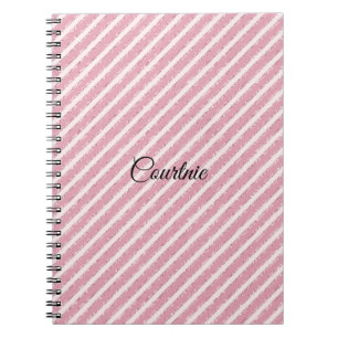 Girly Pink Glitter Stripes Notebook