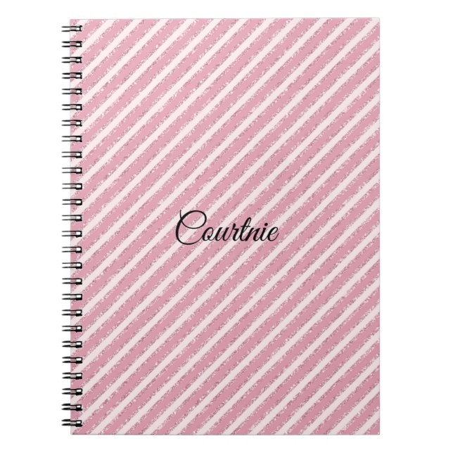 Girly Pink Glitter Stripes Notebook (Front)