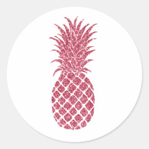 Girly Pink Glitter Tropical Pineapple Classic Round Sticker