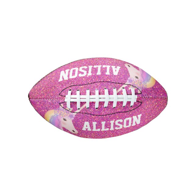 Girly Pink Glitter Unicorn Kids Personalised Football (Front)