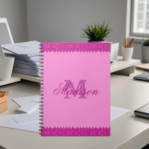 Girly pink glitter zigzag, monogram notebook