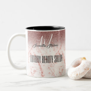 Girly Pink Glittery Luxury Beauty Salon Two-Tone Coffee Mug