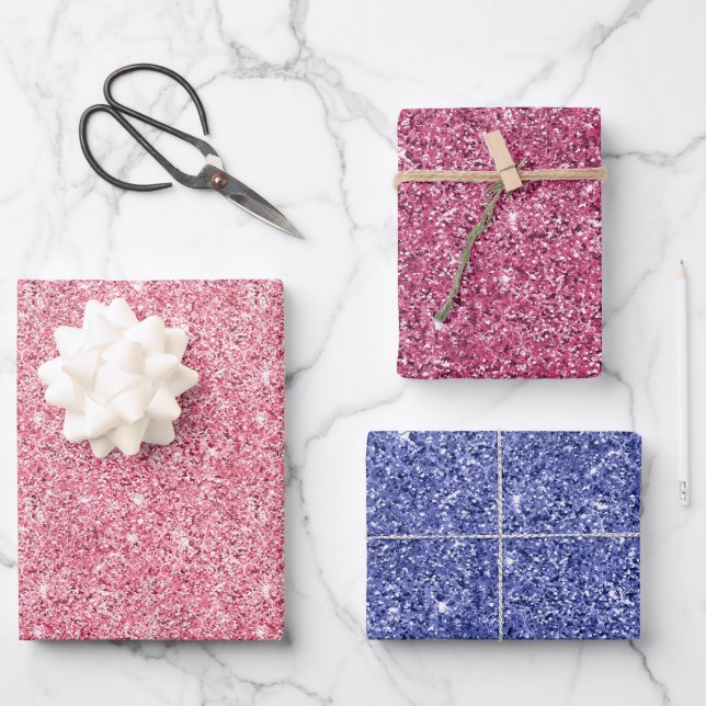Girly Pink Glitz Glitter  Wrapping Paper Sheet (Front)