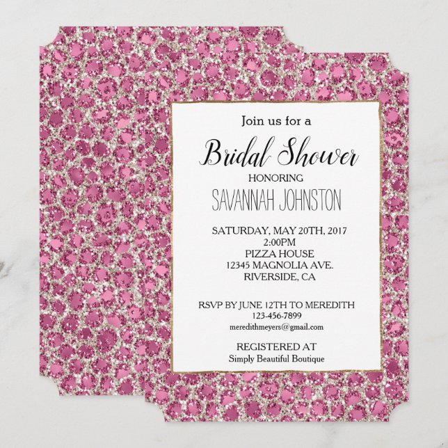 Girly Pink Glitzy Glam Glitter Leopard Print   Invitation (Front/Back)