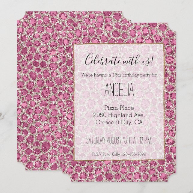 Girly Pink Glitzy Glam Glitter Leopard Print   Invitation (Front/Back)