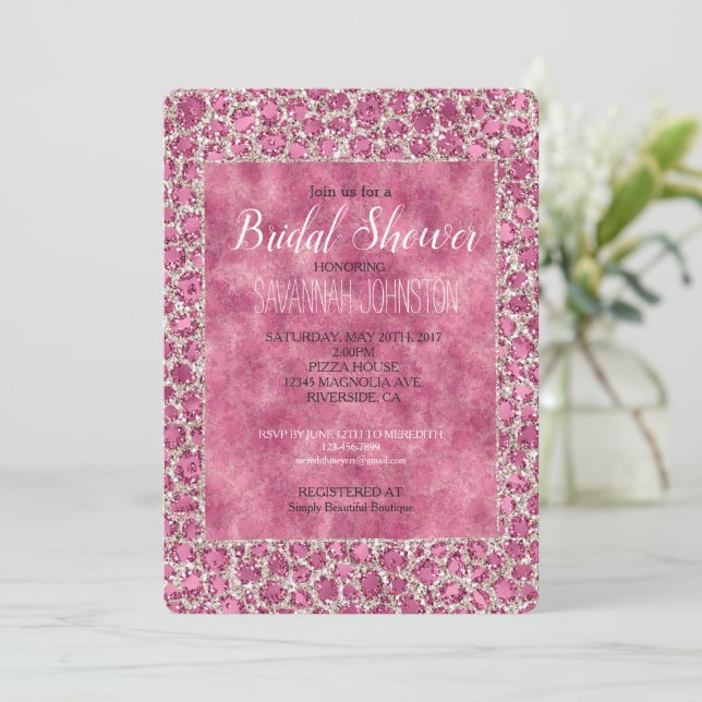 Girly Pink Glitzy Glam Glitter Leopard Print   Invitation (Standing Front)