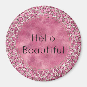 Girly Pink Glitzy Glam Glitter Leopard Print Magnet