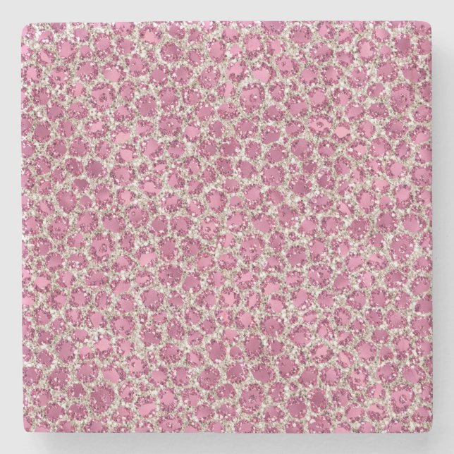 Girly Pink Glitzy Glam Glitter Leopard Print      Stone Coaster (Front)