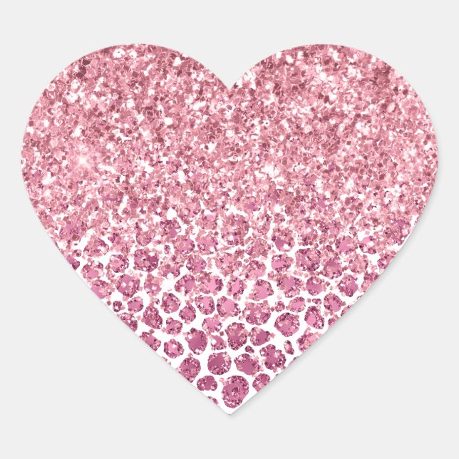 Girly Pink Glitzy Glitter Leopard Print Heart Sticker (Front)