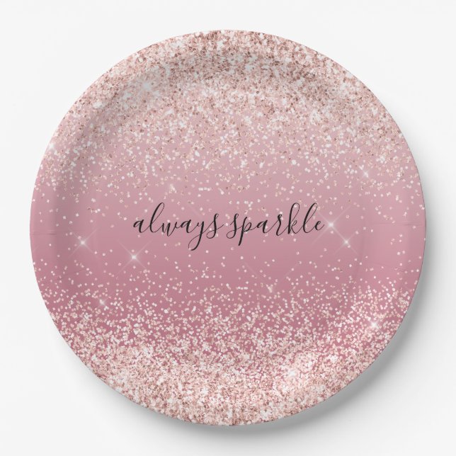 Girly Pink Glitzy Glitter Sparkle Paper Plate (Front)