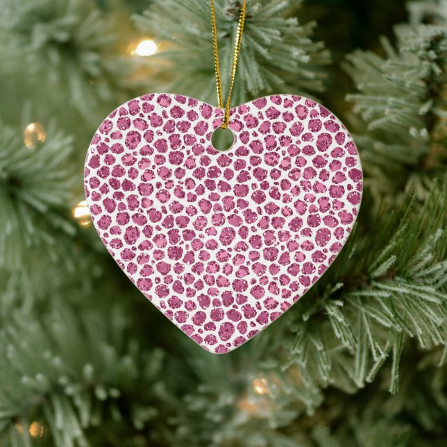 Girly Pink Glitzy Leopard Print Ceramic Ornament (Tree)