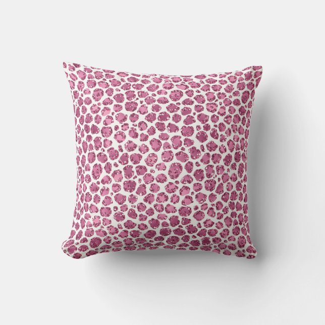 Girly Pink Glitzy Leopard Print Cushion (Front)