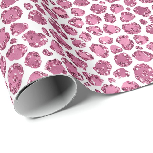 Girly Pink Glitzy Leopard Print Wrapping Paper (Roll Corner)