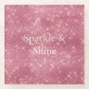 Girly Pink Glitzy Sparkle Glass Coaster
