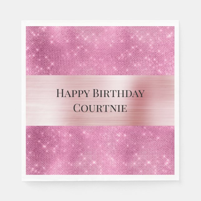 Girly Pink Glitzy Sparkle Napkin (Front)